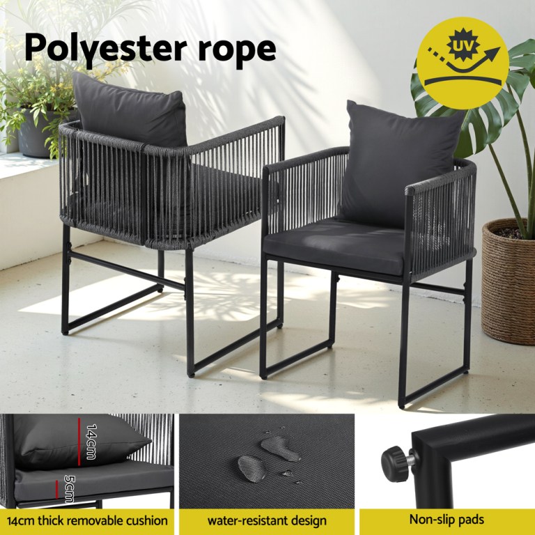 gardeon 5pcs outdoor dining set table and chairs rope patio furniture garden black Gardeon 5-Piece Outdoor Dining Set with Glass Top - Black