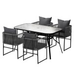 Gardeon 5-Piece Black Outdoor Dining Set with Glass Table
