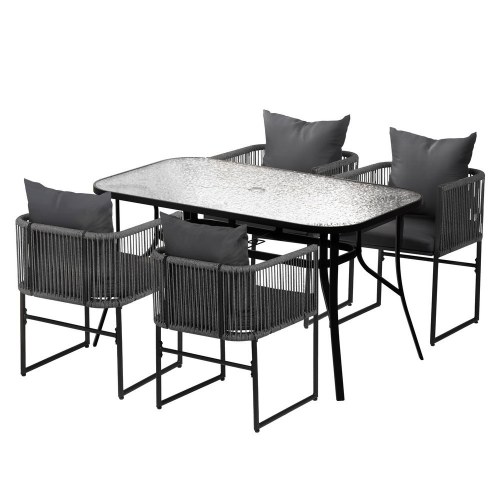 Gardeon 5-Piece Black Outdoor Dining Set with Glass Table