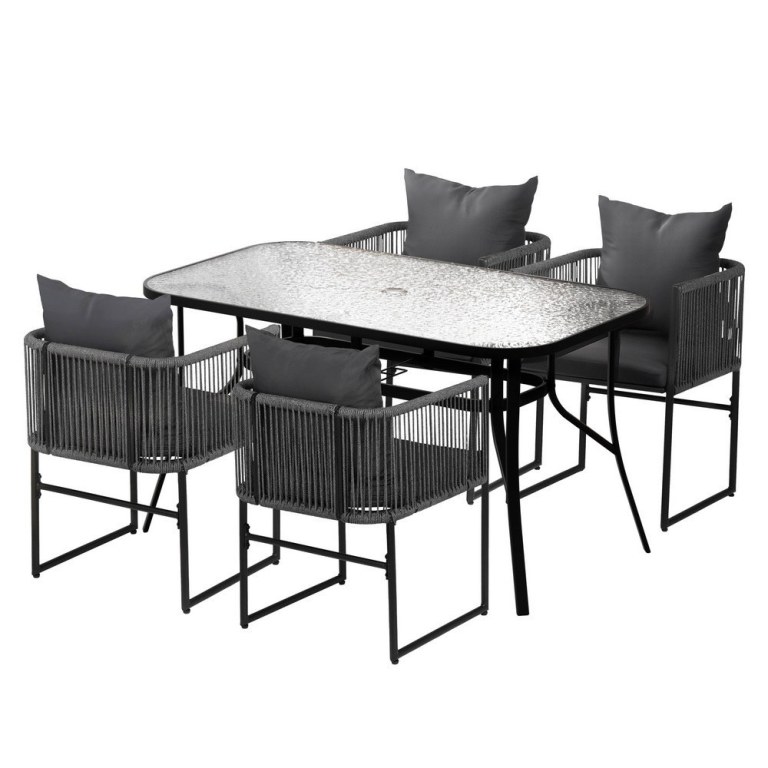 Gardeon 5-Piece Black Outdoor Dining Set with Glass Table