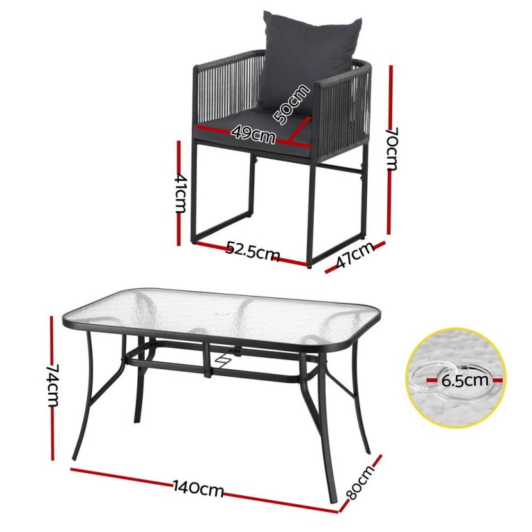 Gardeon 5-Piece Black Outdoor Dining Set with Glass Table