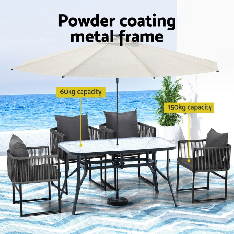 Gardeon 5-Piece Black Outdoor Dining Set with Glass Table