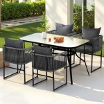 Gardeon 5-Piece Black Outdoor Dining Set with Glass Table