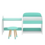 keezi kids bookshelf 2 in 1 table chair set bookcase toys shelves children organiser Children's turquoise desk, chair and bookshelf set