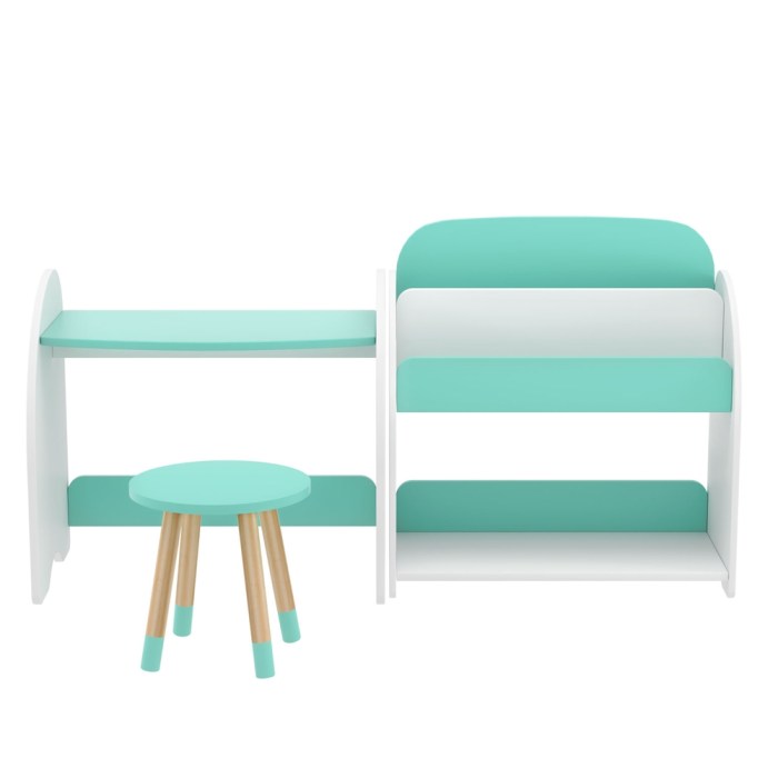 Children's turquoise desk, chair and bookshelf set