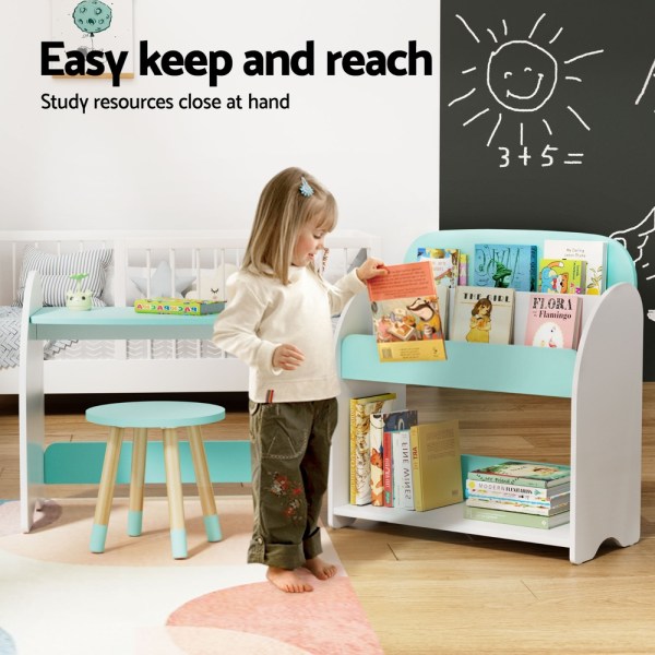 Child accessing books from low shelf.