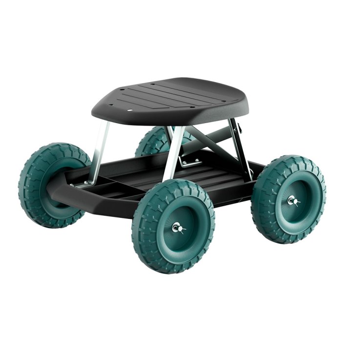 Garden scooter with sturdy wheels and seat
