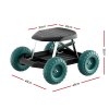 Garden trolley with dimensions and green wheels.