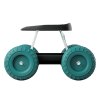 Turquoise-wheeled mobility seat with black seat top.