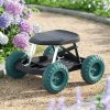 Garden trolley with four large green wheels