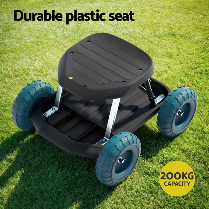Durable plastic seat with 200kg capacity, four wheels