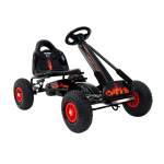 gkrt f1a bk 5463 00.jpg Kids' black pedal go-kart with red wheels.