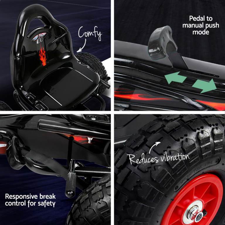 rigo kids pedal go kart ride on toys racing car rubber tyre black Black go-kart features for comfort and safety.