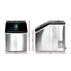 Portable stainless steel benchtop ice maker dimensions shown.
