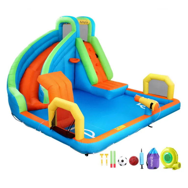 iot b 83019a mc 202507181428 00.jpg Inflatable kids playset with slides and accessories.