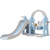 Children's indoor slide and swing set, blue and grey.