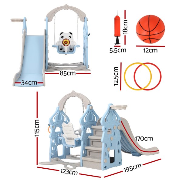 Children's slide and swing set dimensions.