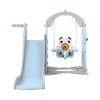 Kids' blue slide and swing set with panda theme.