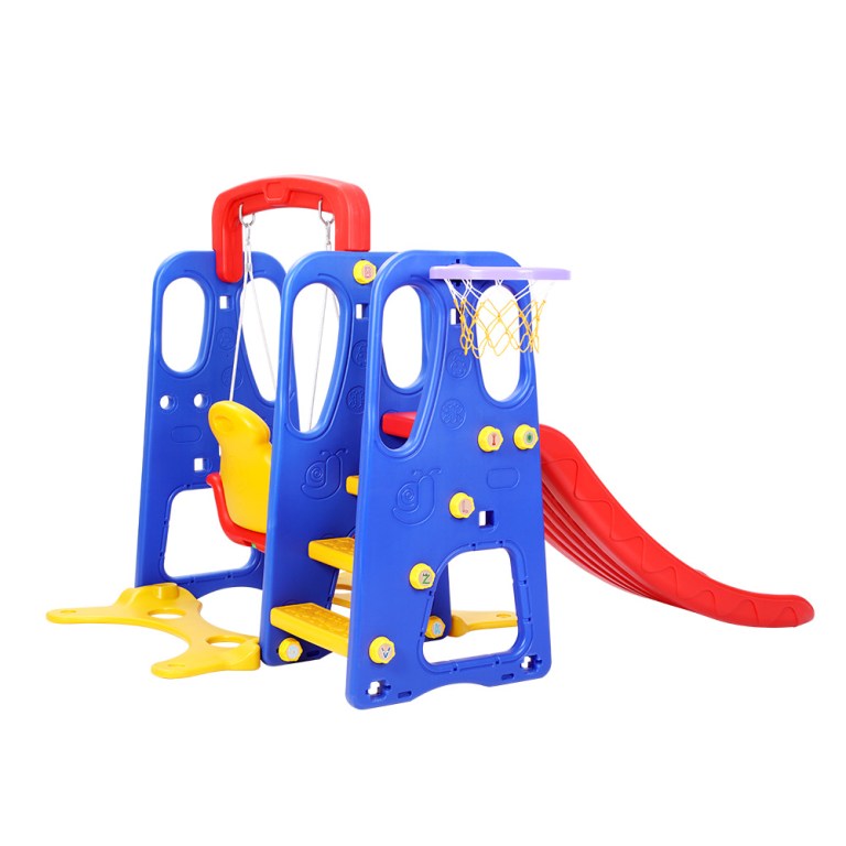 keezi kids slide swing set basketball hoop outdoor playground toys 120cm blue Colourful kids playset with slide and basketball hoop.