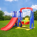 keezi kids slide swing set basketball hoop outdoor playground toys 120cm blue Colourful playground set with slide and swing.