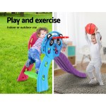 keezi kids slide set basketball hoop indoor outdoor playground toys 100cm blue Kids playing with colourful indoor-outdoor playground equipment.