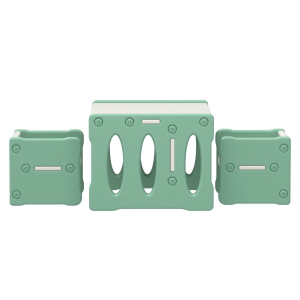 Green children's play toy structure, three pieces.