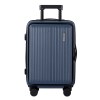 wanderlite 20 luggage suitcase front pocket travel carry on dual tsa navy" Blue hard-shell suitcase with wheels and handle.