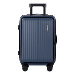 Blue hard-shell suitcase with wheels and handle.