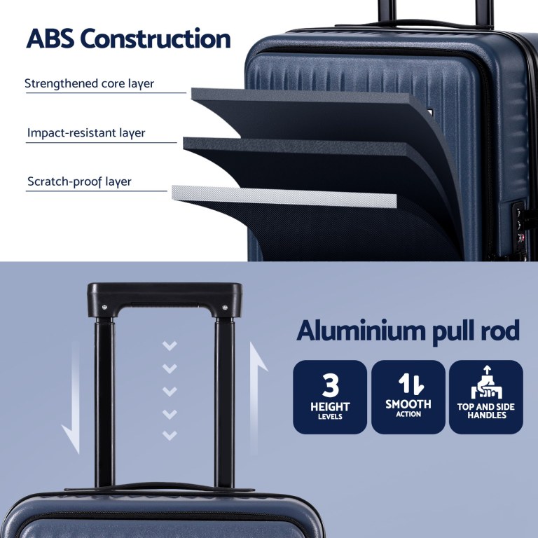Luggage with ABS construction and aluminium pull rod.