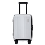 wanderlite 20 luggage suitcase front pocket travel carry on dual tsa white" White suitcase with black handle and wheels.