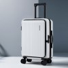 wanderlite 20 luggage suitcase front pocket travel carry on dual tsa white" White hard-shell suitcase with wheels and handle