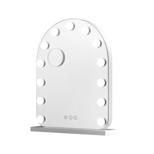 Illuminated vanity mirror with lights and base