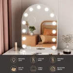 embellir makeup mirror 40x50cm dressing vanity led bulb light with 5x magnification white arch Illuminated vanity mirror with features highlighted.