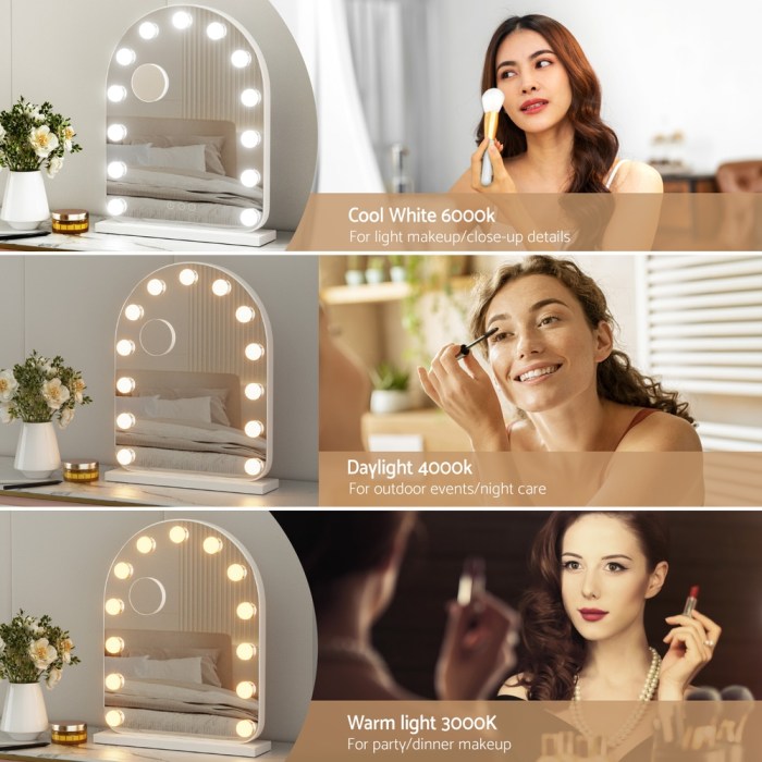embellir makeup mirror 40x50cm dressing vanity led bulb light with 5x magnification white arch Vanity mirror light settings: cool, daylight, warm.