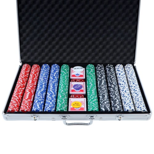 Poker chip set with cards and dice in case.