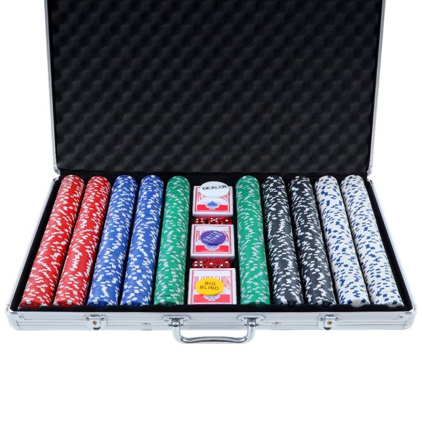 Poker chip set with cards and dice in case.