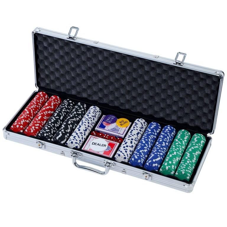 Poker chip set in open case