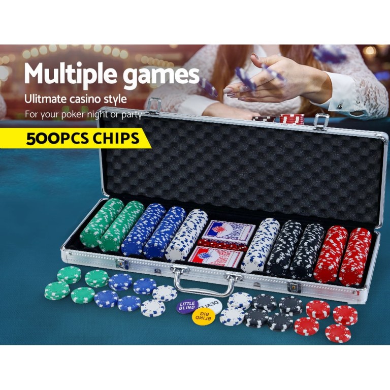 Poker chip set with cards and case displayed.