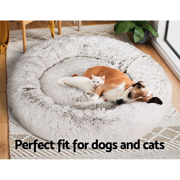 i.pet pet bed dog cat 110cm calming extra large soft plush white brown