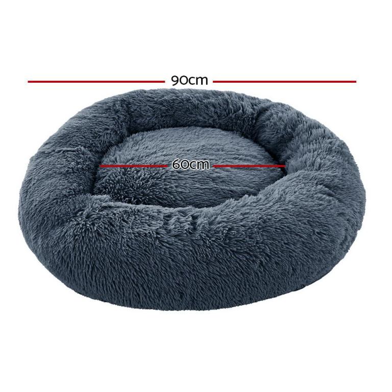 i.pet pet bed dog cat 90cm large calming soft plush bed dark grey