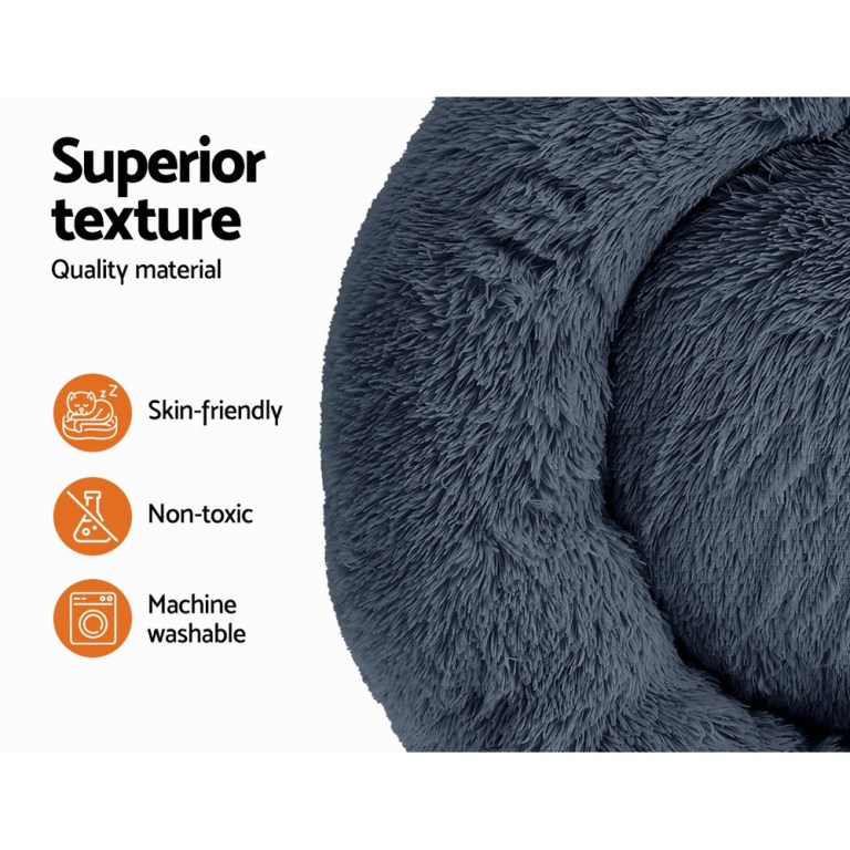 i.pet pet bed dog cat 90cm large calming soft plush bed dark grey