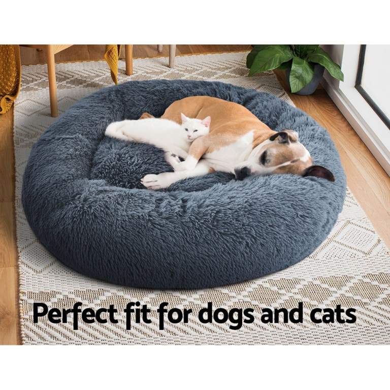 i.pet pet bed dog cat 90cm large calming soft plush bed dark grey
