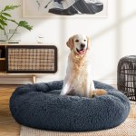 i.pet pet bed dog cat 90cm large calming soft plush bed dark grey
