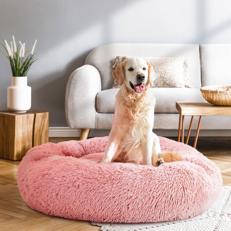 i.pet pet bed dog cat 90cm large calming soft plush pink