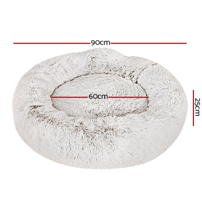 i.pet pet bed dog cat 90cm large calming soft plush white brown