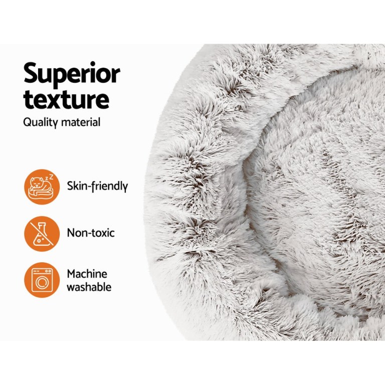i.pet pet bed dog cat 90cm large calming soft plush white brown