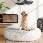 i.pet pet bed dog cat 90cm large calming soft plush white brown