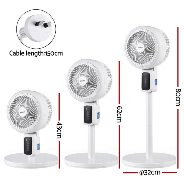 devanti pedestal fan w/ remote 3 speed 12h timer height adjustable cooling fan