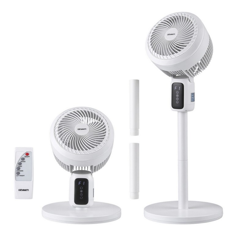 devanti pedestal fan w/ remote 3 speed 12h timer height adjustable cooling fan
