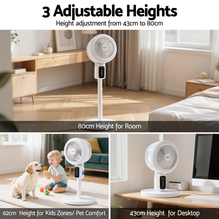 devanti pedestal fan w/ remote 3 speed 12h timer height adjustable cooling fan